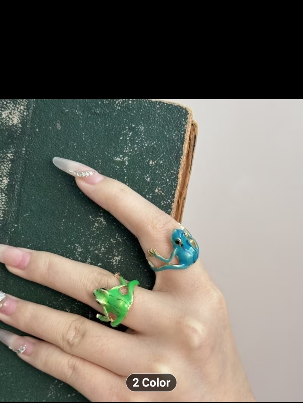 Blue Frog Adjustable Ring - Enamel & Gold Tone